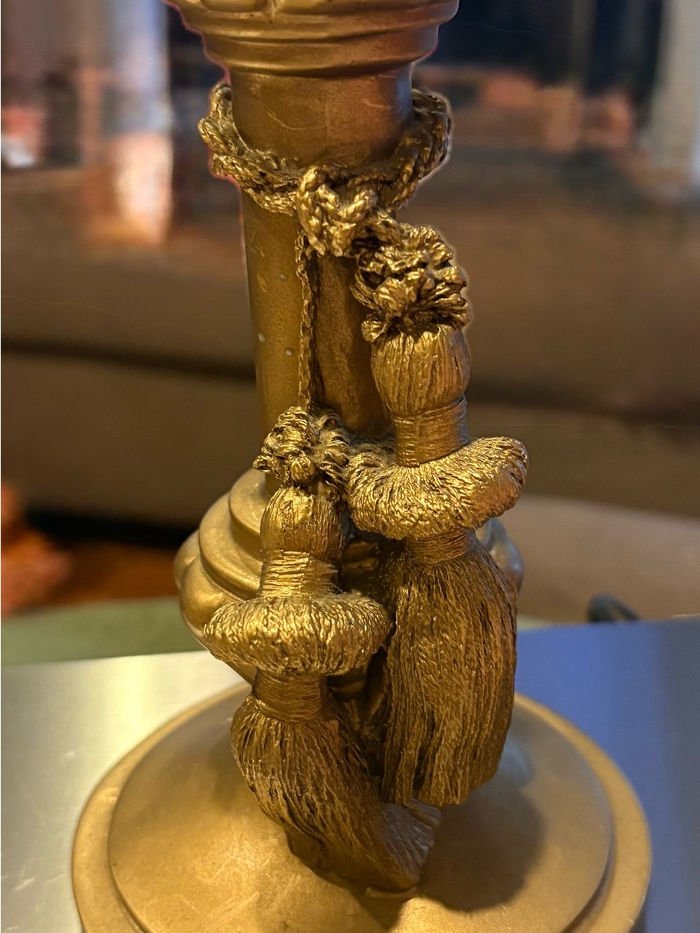 Vintage 7” X 3.5” Golden Tassel Candle Stick By Nancy Jacobsen 1996.